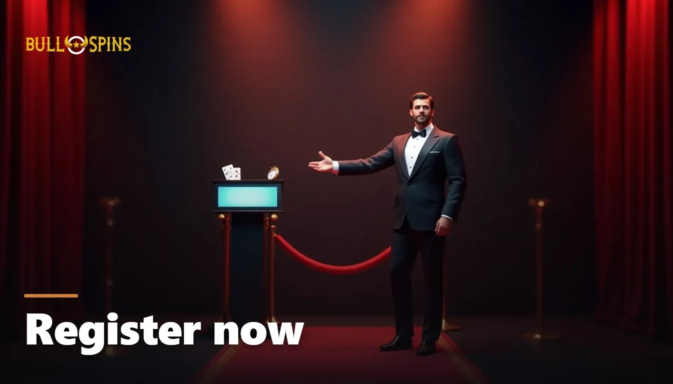 BullSpins Casino registration form with email, password and currency selection fields